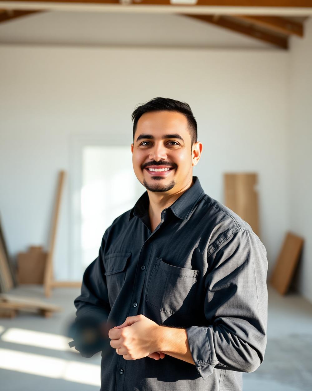 Vitor, founder and lead craftsman at Vitor Flooring, in a renovated Tampa interior